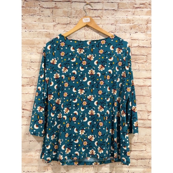 Liz Claiborne Women's Teal Floral Print Stretch Career Tunic Top Size PXXL - Picture 5 of 7